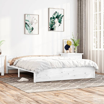 Bed Frame White 153x203 cm Queen Solid Wood Payday Deals