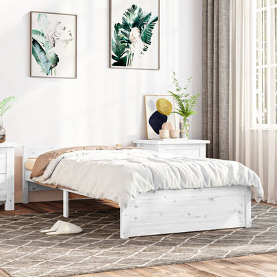 Bed Frame White 92x187 cm Single Solid Wood Payday Deals