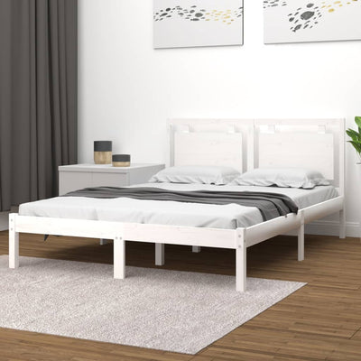Bed Frame White Solid Wood 137x187 cm Double Size Payday Deals