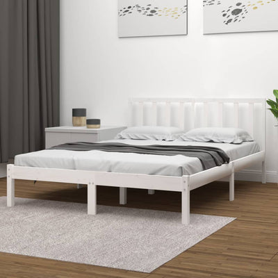 Bed Frame White Solid Wood Pine 137x187 Double Size Payday Deals