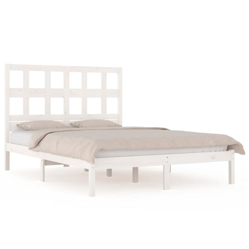 Bed Frame White Solid Wood Pine 153x203 cm Queen Size Payday Deals