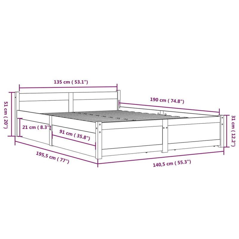 Bed Frame with Drawers 137x187 cm Double Size Payday Deals