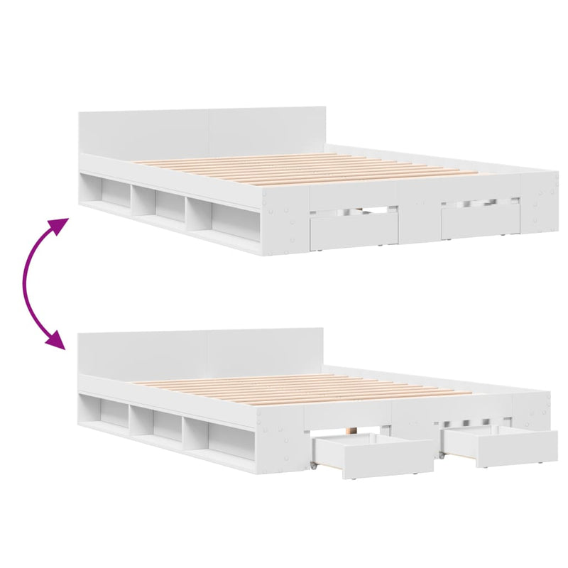 Bed Frame with Drawers White 135x190 cm Engineered Wood Payday Deals