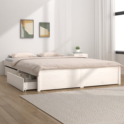 Bed Frame with Drawers White 137x187 cm Double Size