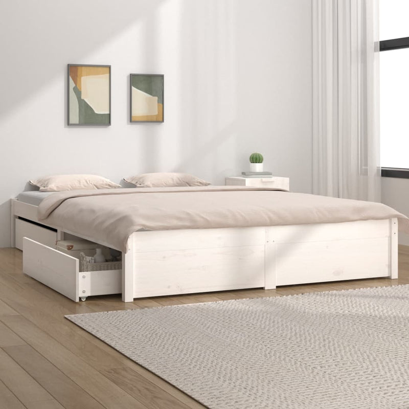 Bed Frame with Drawers White 137x187 cm Double Size Payday Deals