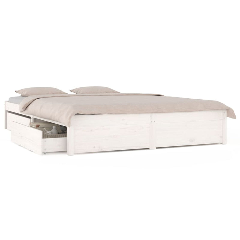 Bed Frame with Drawers White 137x187 cm Double Size Payday Deals