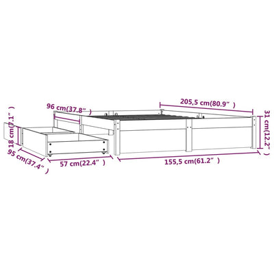 Bed Frame with Drawers White 153x203 cm Queen Size Payday Deals