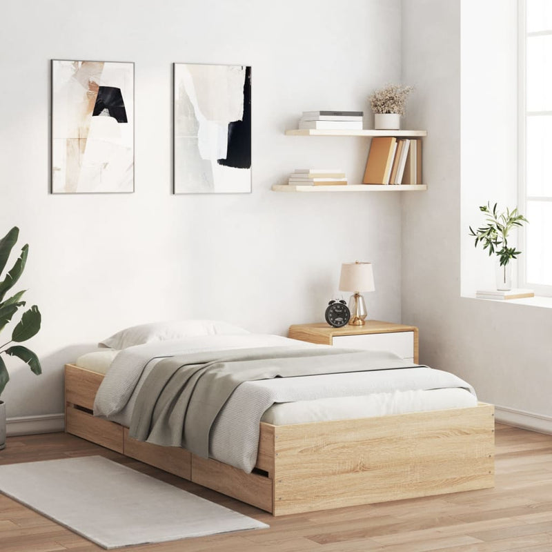 Bed Frame with Drawers without Mattress Sonoma Oak 90x190 cm Payday Deals
