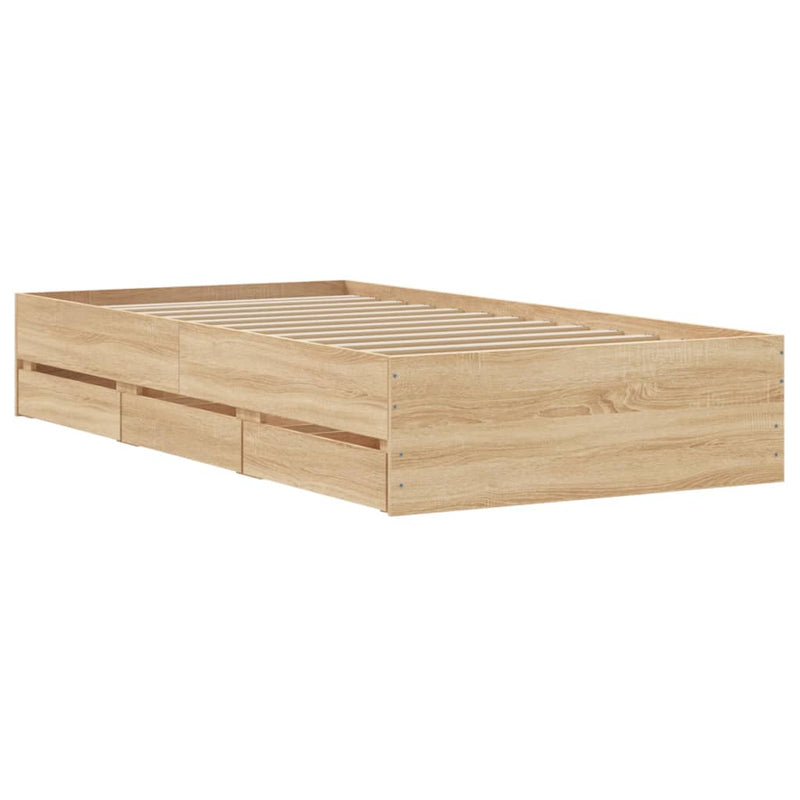 Bed Frame with Drawers without Mattress Sonoma Oak 90x190 cm Payday Deals