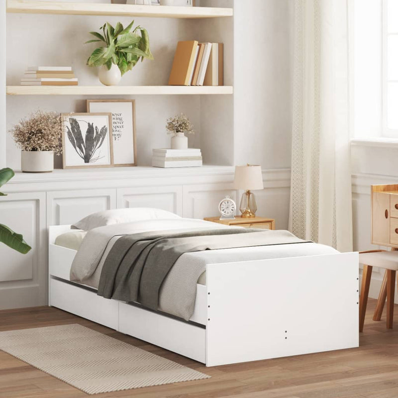 Bed Frame with Drawers without Mattress White 90x190 cm Payday Deals