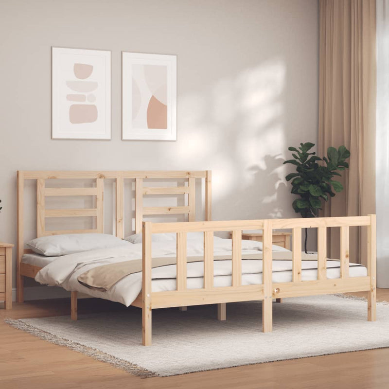 Bed Frame with Headboard 153x203 cm Queen Solid Wood Payday Deals