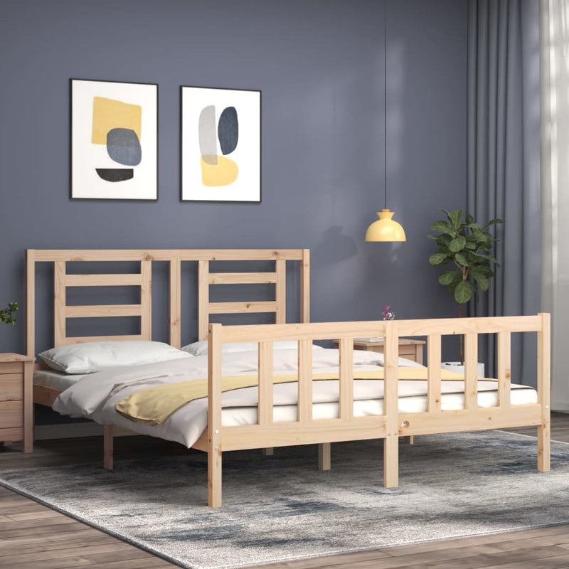 Bed Frame with Headboard 153x203 cm Queen Solid Wood Payday Deals