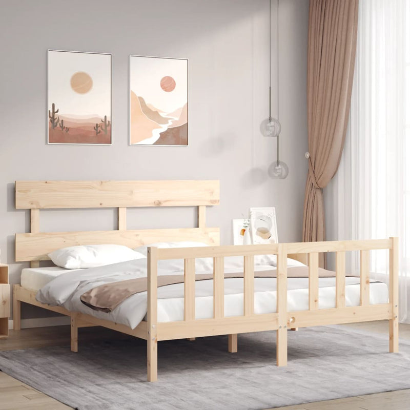 Bed Frame with Headboard 153x203 cm Queen Solid Wood Payday Deals