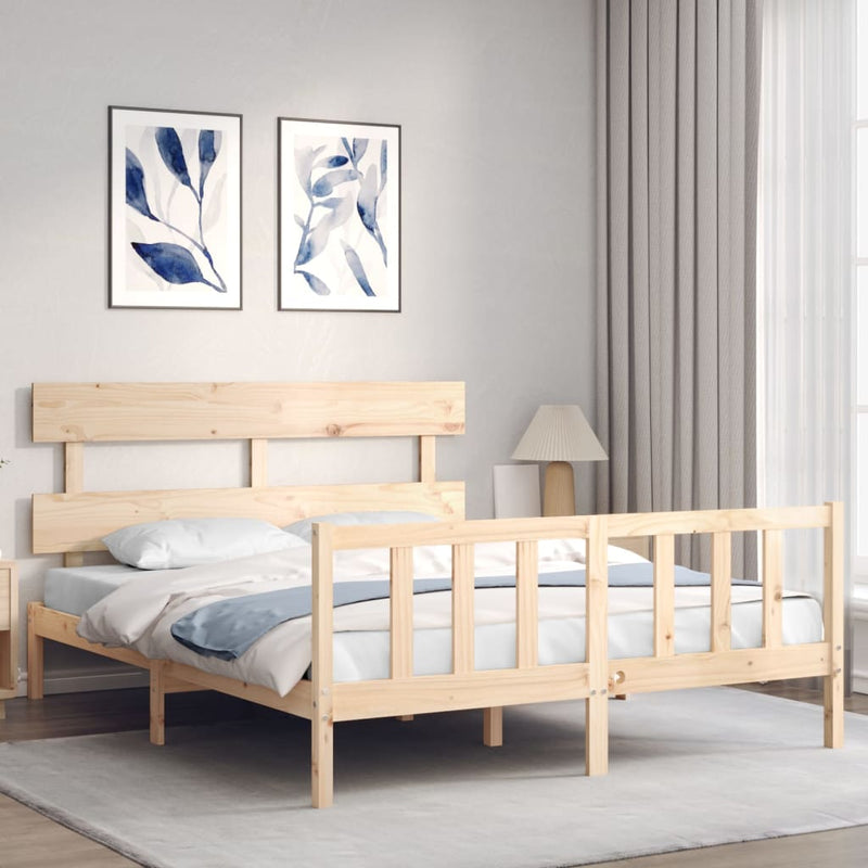 Bed Frame with Headboard 153x203 cm Queen Solid Wood Payday Deals