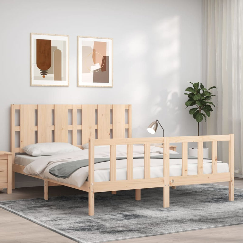 Bed Frame with Headboard 153x203 cm Queen Solid Wood Payday Deals