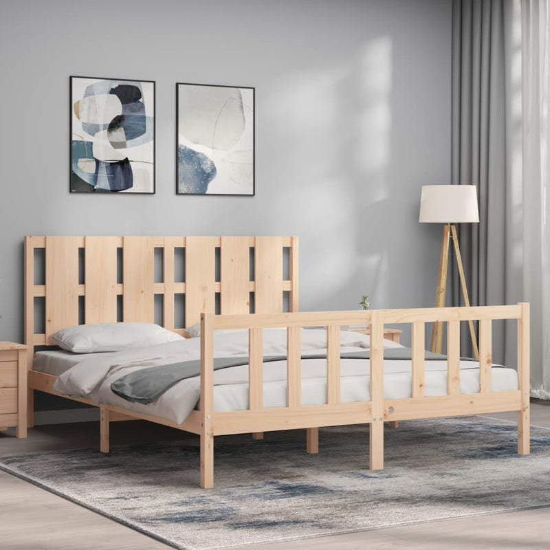 Bed Frame with Headboard 153x203 cm Queen Solid Wood Payday Deals