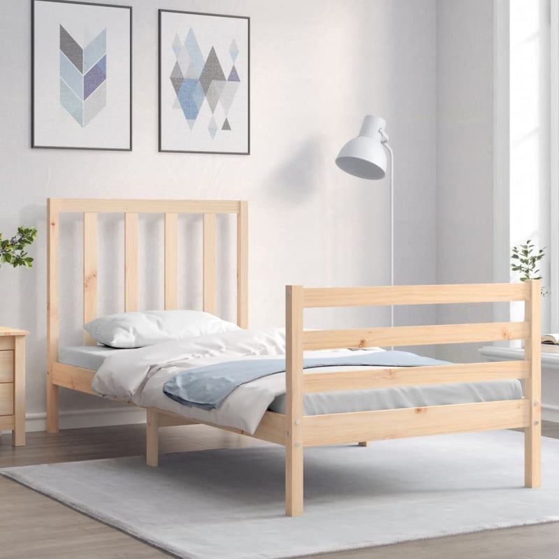 Bed Frame with Headboard 92x187 cm Single Solid Wood Payday Deals