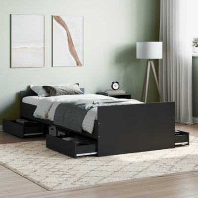 Bed Frame with Headboard and Footboard Black 92x187 cm Single Size