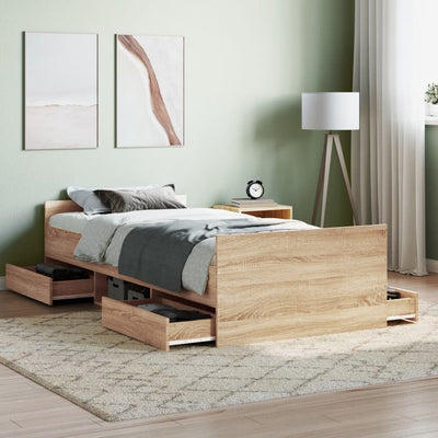 Bed Frame with Headboard and Footboard Sonoma Oak 92x187 cm Single Size