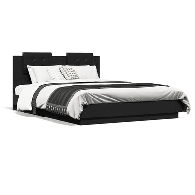 Bed Frame with Headboard and LED Lights Black 150x200 cm Payday Deals