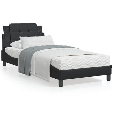 Bed Frame with Headboard Black 106x203 cm King Single Size Faux Leather