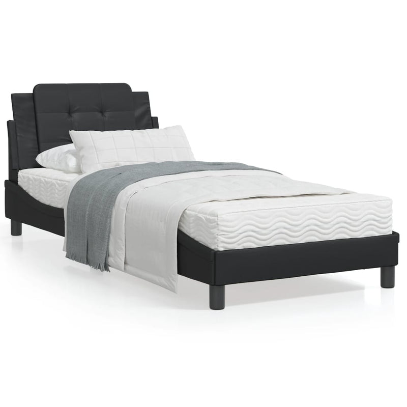 Bed Frame with Headboard Black 106x203 cm King Single Size Faux Leather Payday Deals