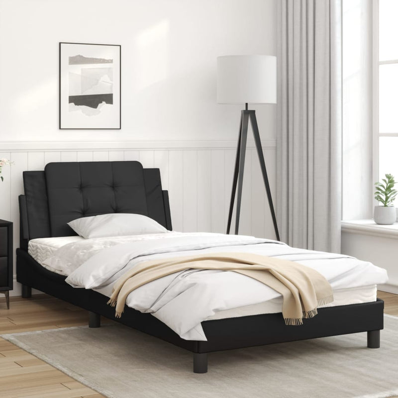 Bed Frame with Headboard Black 106x203 cm King Single Size Faux Leather Payday Deals
