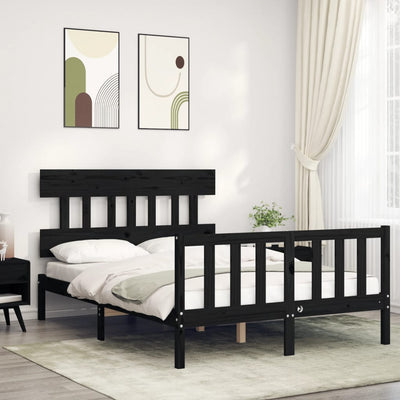 Bed Frame with Headboard Black 137x187 cm Double Size Solid Wood