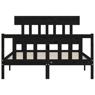 Bed Frame with Headboard Black 137x187 cm Double Size Solid Wood Payday Deals
