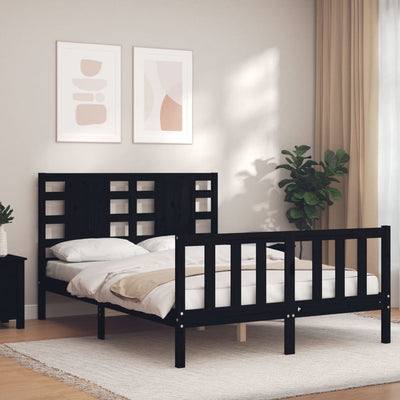 Bed Frame with Headboard Black 137x187 cm Double Solid Wood