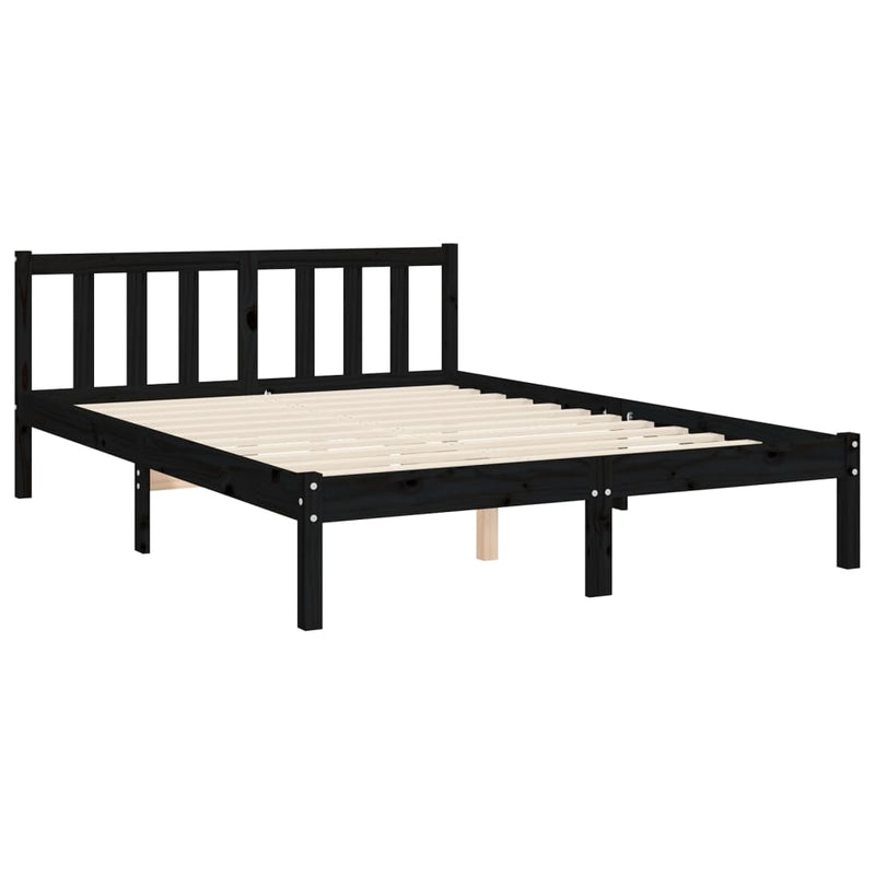 Bed Frame with Headboard Black 137x187 cm Double Solid Wood Payday Deals