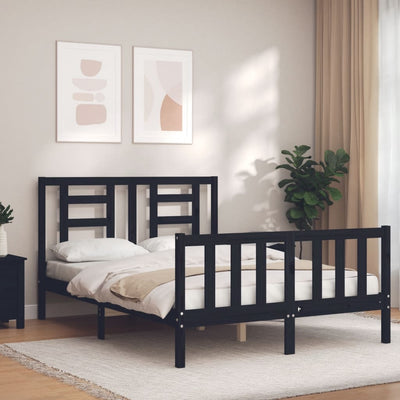 Bed Frame with Headboard Black 137x187 cm Double Solid Wood