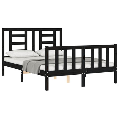 Bed Frame with Headboard Black 137x187 cm Double Solid Wood Payday Deals
