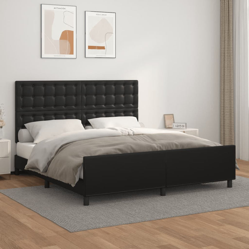 Bed Frame with Headboard Black 153x203 cm Queen Size Faux Leather Payday Deals