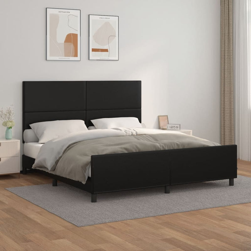 Bed Frame with Headboard Black 153x203 cm Queen Size Faux Leather Payday Deals