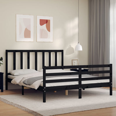 Bed Frame with Headboard Black 153x203 cm Queen Solid Wood