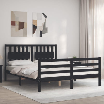 Bed Frame with Headboard Black 153x203 cm Queen Solid Wood