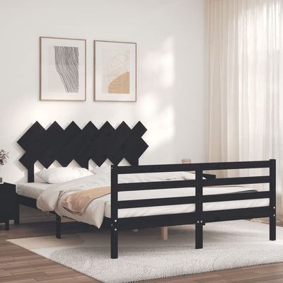 Bed Frame with Headboard Black 153x203 cm Queen Solid Wood