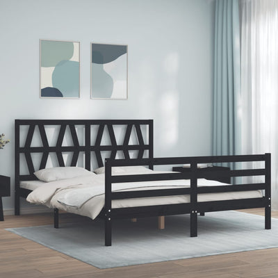 Bed Frame with Headboard Black 153x203 cm Queen Solid Wood