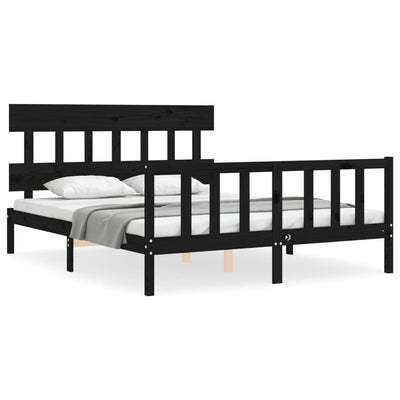 Bed Frame with Headboard Black 153x203 cm Queen Solid Wood Payday Deals