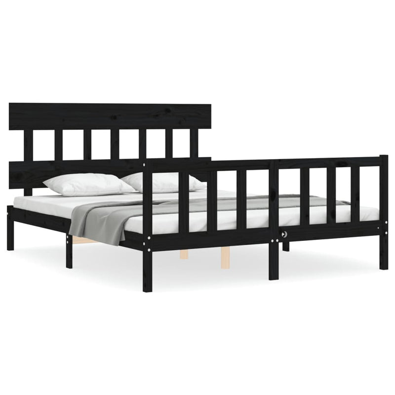 Bed Frame with Headboard Black 153x203 cm Queen Solid Wood Payday Deals