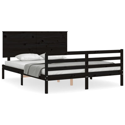 Bed Frame with Headboard  Black 153x203 cm Queen Solid Wood Payday Deals