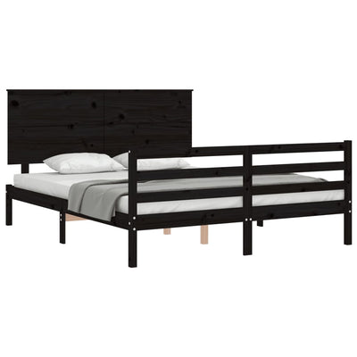 Bed Frame with Headboard  Black 153x203 cm Queen Solid Wood Payday Deals