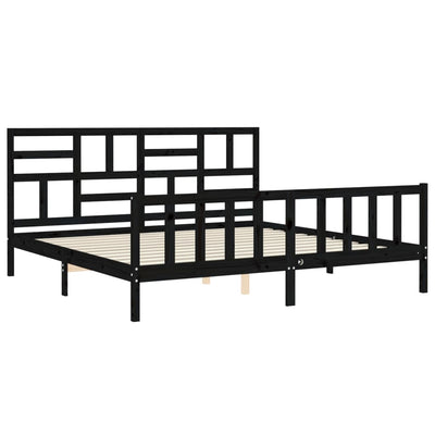 Bed Frame with Headboard Black 183x203 cm King Solid Wood Payday Deals