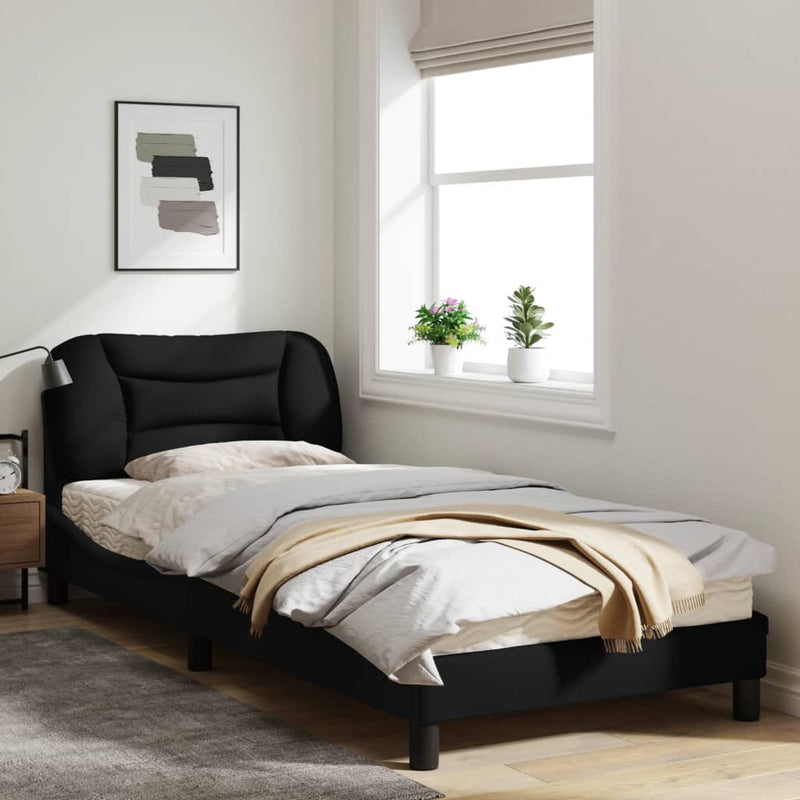 Bed Frame with Headboard Black 92x187 cm Single Size Fabric Payday Deals