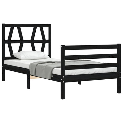 Bed Frame with Headboard Black 92x187 cm Single Solid Wood Payday Deals