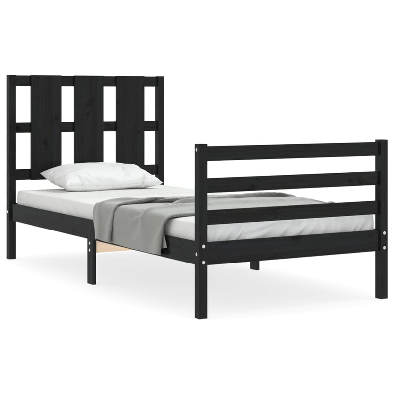 Bed Frame with Headboard Black 92x187 cm Single Solid Wood Payday Deals