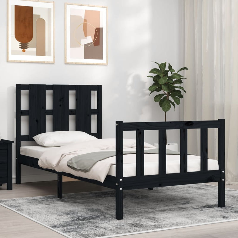 Bed Frame with Headboard Black 92x187 cm Single Solid Wood Payday Deals