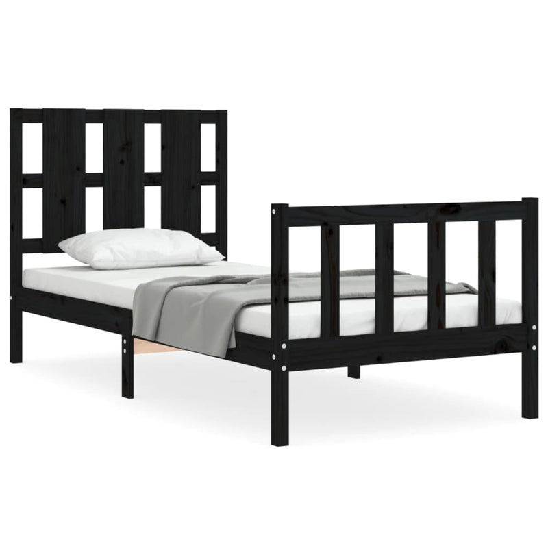 Bed Frame with Headboard Black 92x187 cm Single Solid Wood Payday Deals