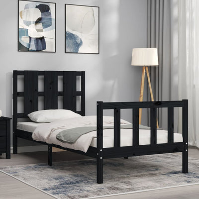 Bed Frame with Headboard Black 92x187 cm Single Solid Wood Payday Deals